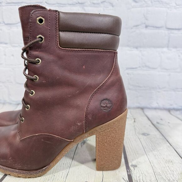Timberland Tillston 6 Booties Women Size 9 Brown High Heel Block Steampunk Boots - Picture 7 of 16